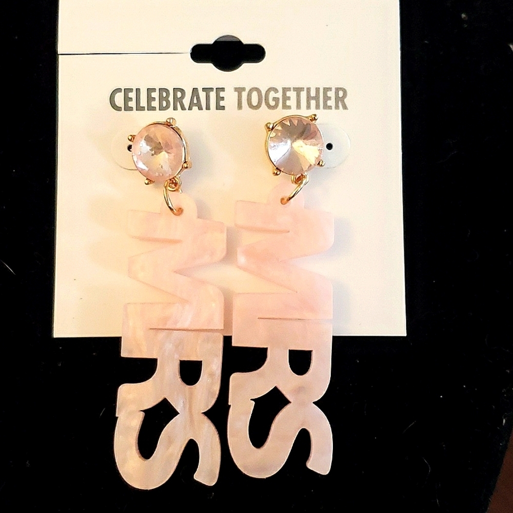 Celebrate Together Gold Tone Crystal Blush Resin Mrs. Drop Earrings